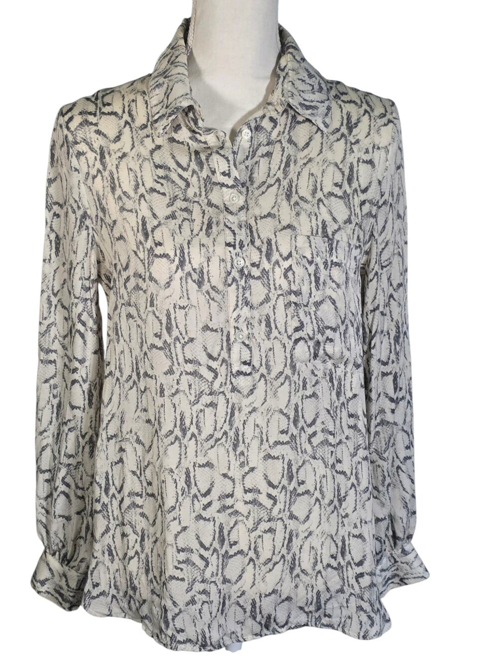 Haute Hippie Silk Snakeskin Popover Blouse Small Gray Ivory